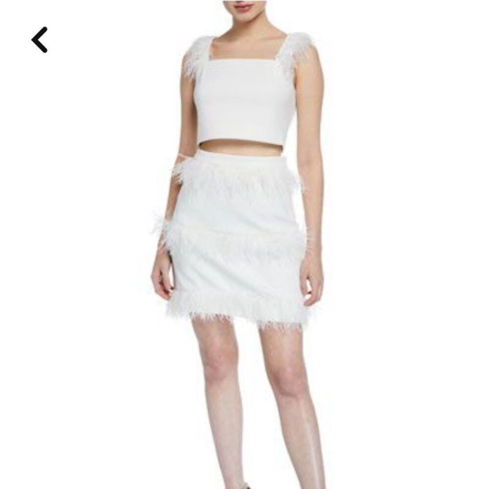 Elliatt Neiman Marcus Coco Feather Trimmed Black Mini Skirt Size M High Waist - Picture 11 of 11